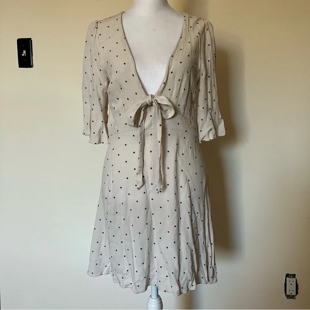 Free People Cream and Green Polka Dot All Yours Tie Waist Mini Dress size 4